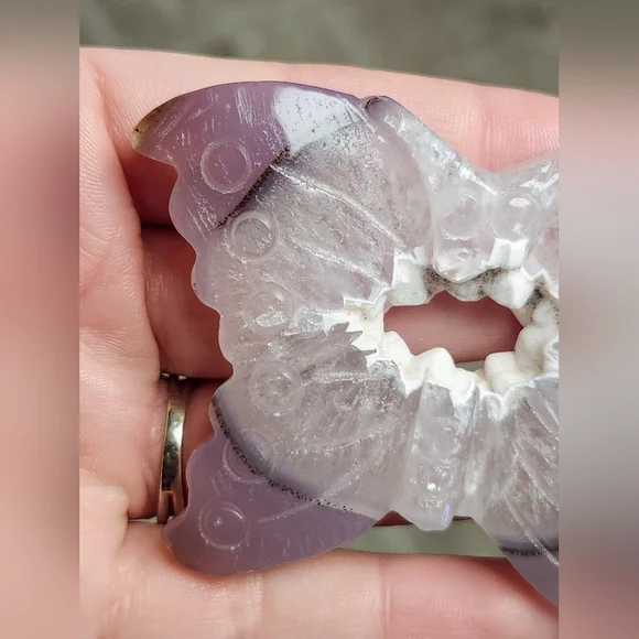 Natural Purple Agate Druzy Butterfly Crystal Carving - Picture 3 of 6